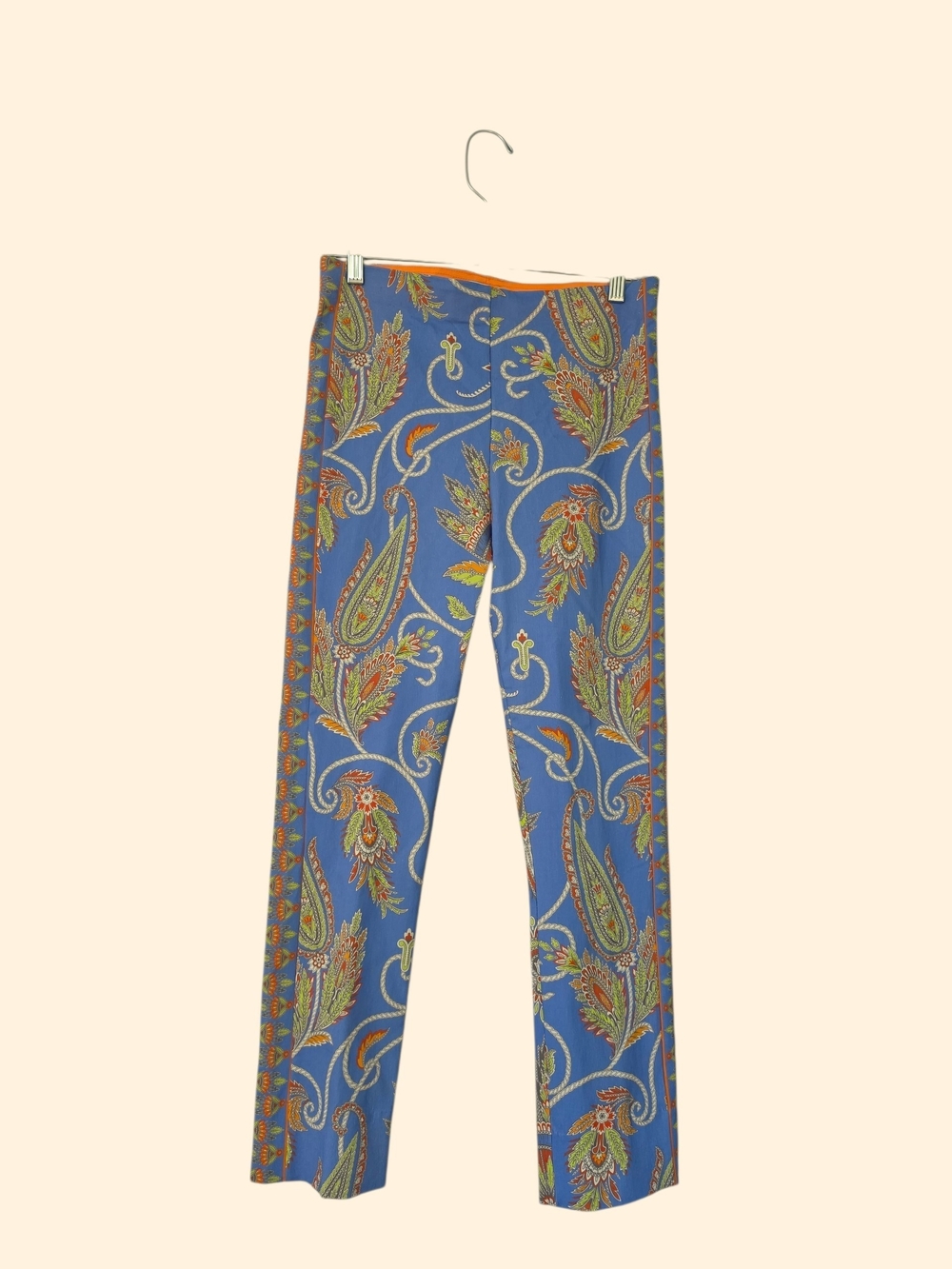 Gretchen Scott Designs Blue Paisley Straight Leg Pants with Orange Waistband